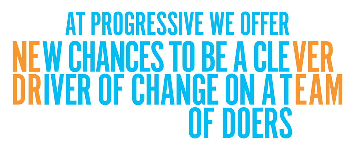 At Progressvie we offer new chances to be a clever driver of change on a team of doers